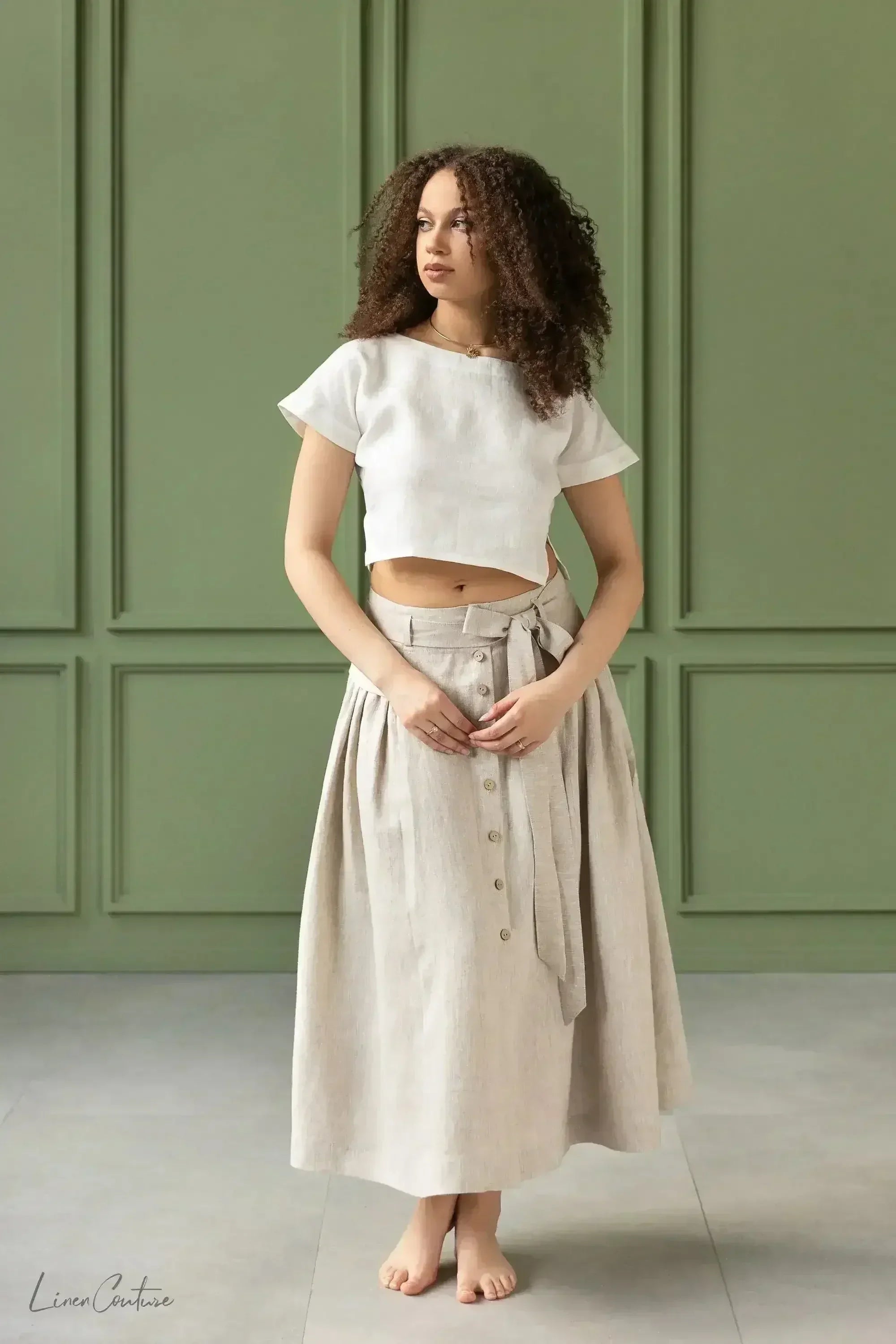 Taormina Set | Linen Crop Top and Flared Midi Skirt - SJB-DIAMOND ELITES