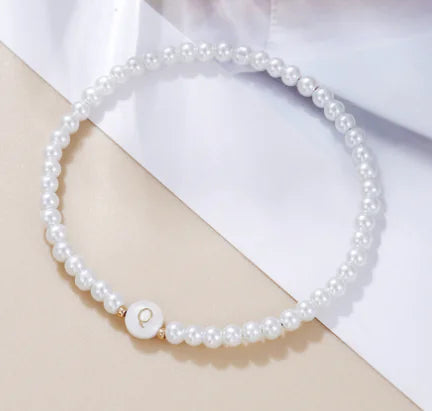 Dainty Faux Pearl Bead Initial Bracelet for Women Pi-Mart