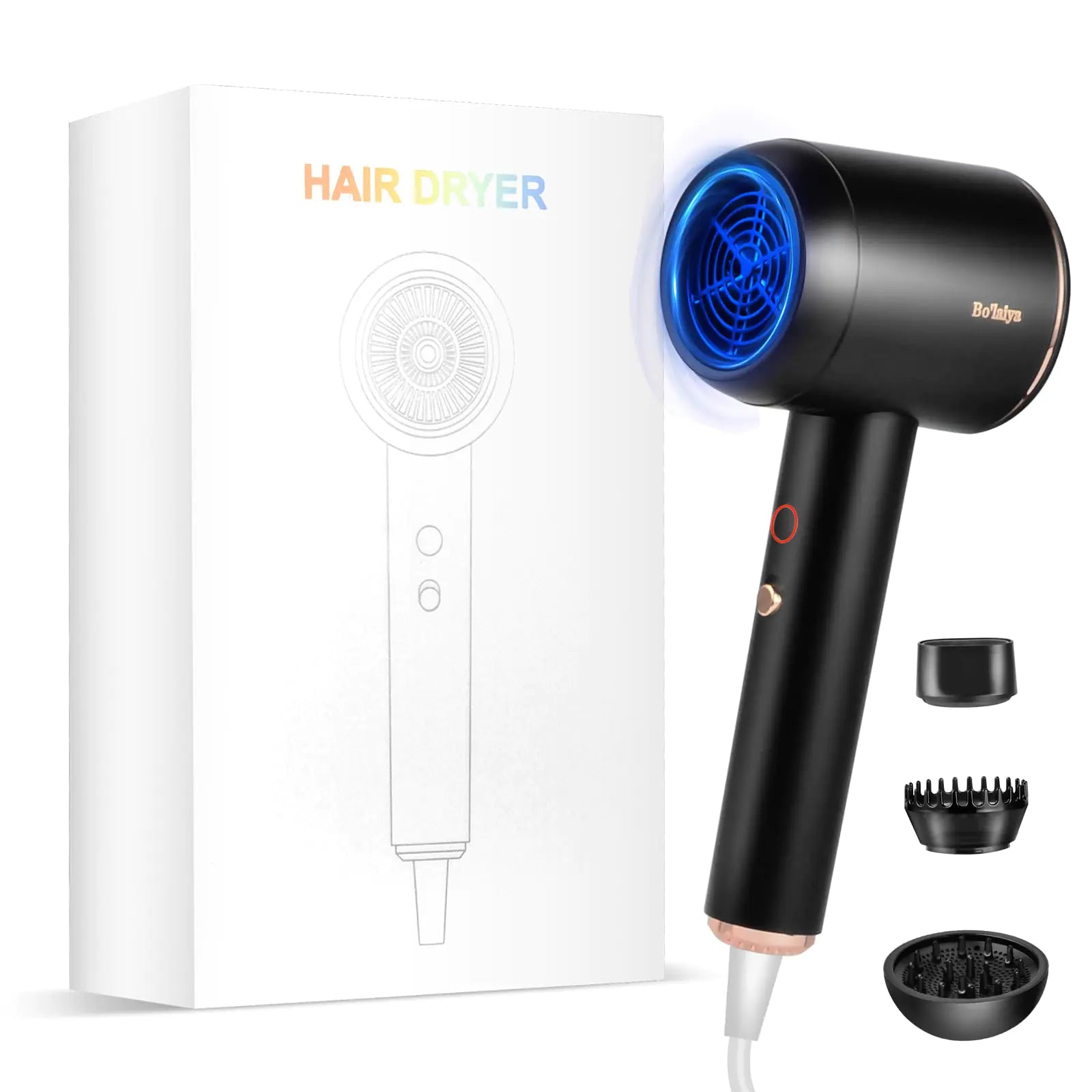 Professional Ionic Hair Dryer | Powerful Low Noise Hair Dryer | Constant Temperature for Fast Hair Drying | with Hair Diffuser Cluster Nozzle and Comb for Curly (Black) Lootquake LLC