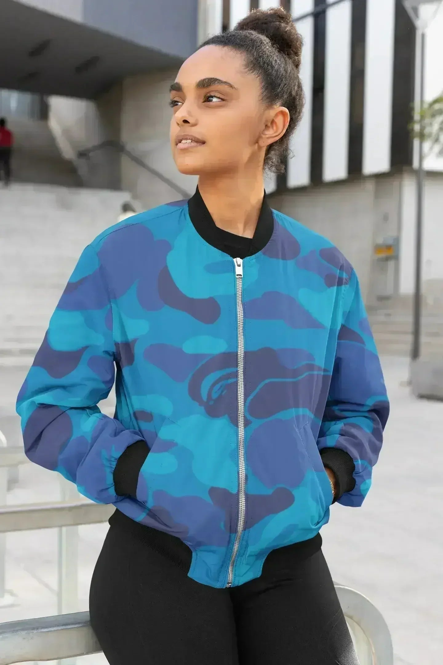 Alpine Blue Retro Female Bomber Jacket - SJB-DIAMOND ELITES