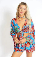 Rainbow Waves Bohemian Front Tying Crop Top - SJB-DIAMOND ELITES
