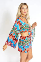 Rainbow Waves Bohemian Front Tying Crop Top - SJB-DIAMOND ELITES