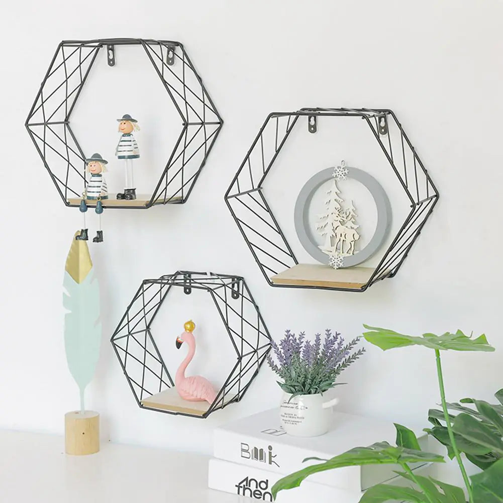 Minimalist Hexagonal Iron Wall Shelf for Decoration Lootquake LLC