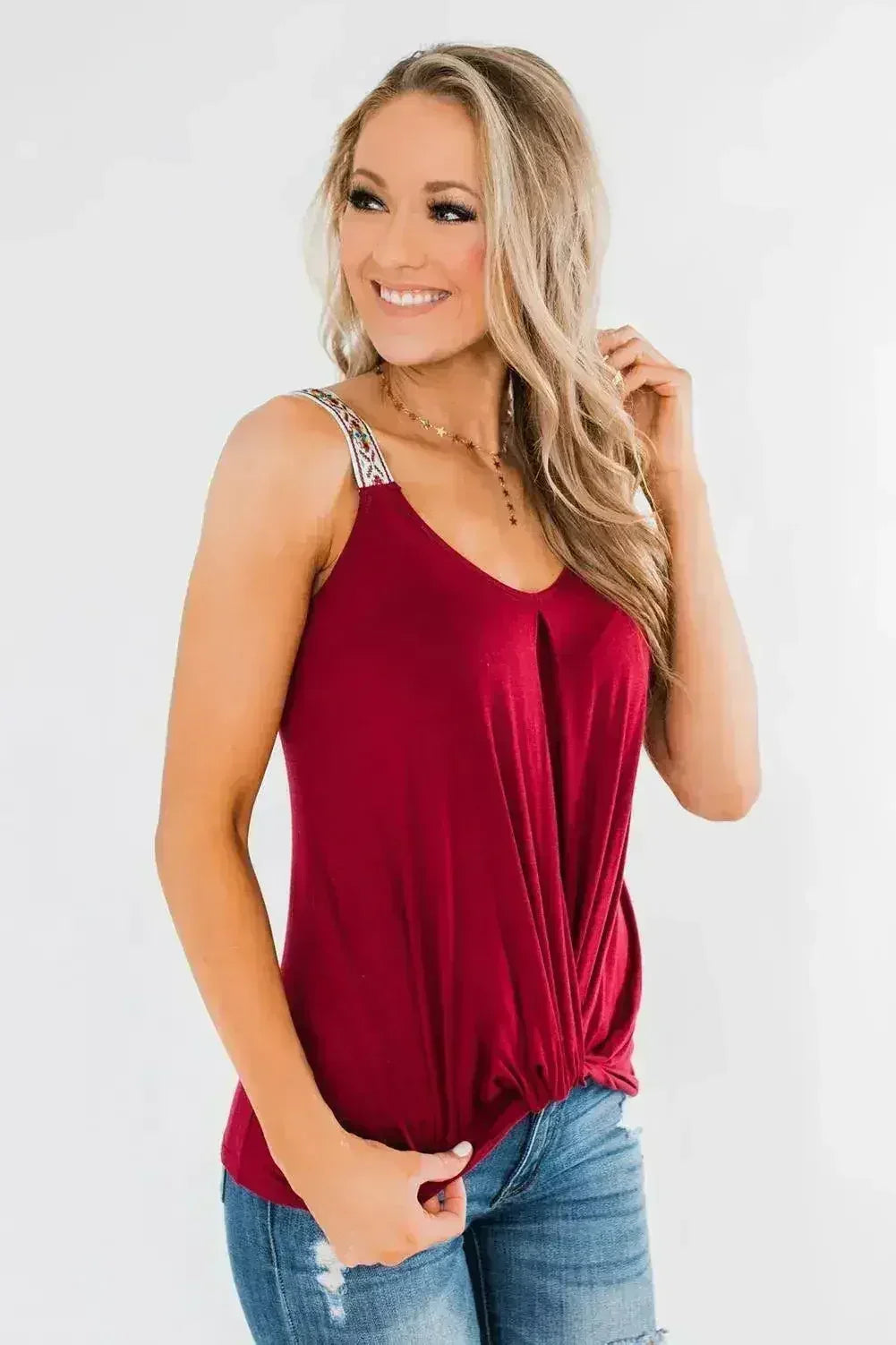 Red Somewhere Next To You Twist Summer Tank Top - SJB-DIAMOND ELITES