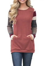 Red Multicolor Stripes Sleeve Pullover Sweatshirt - SJB-DIAMOND ELITES