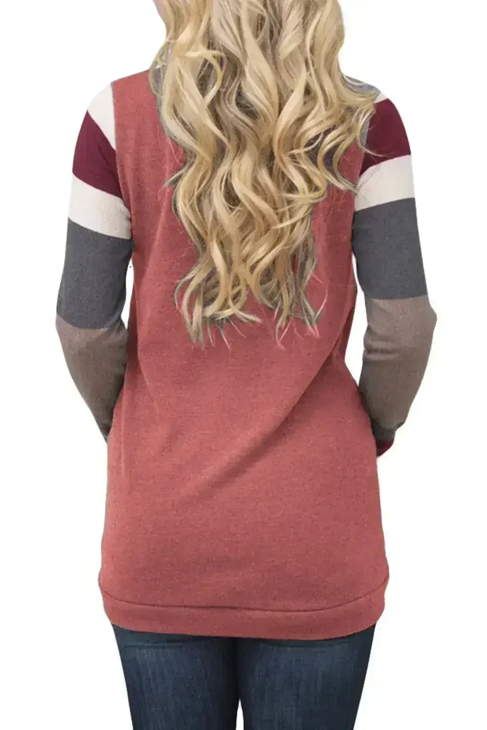 Red Multicolor Stripes Sleeve Pullover Sweatshirt - SJB-DIAMOND ELITES