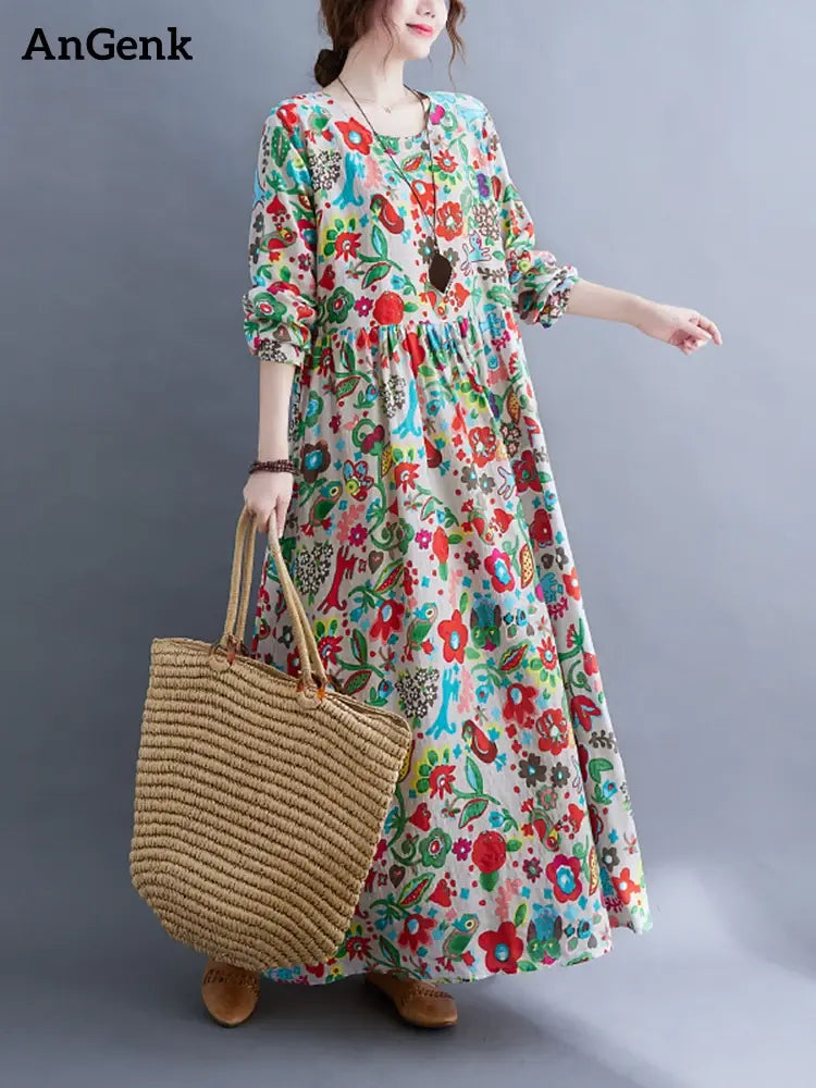 Floral Print Long Sleeve Dresses Pi-Mart