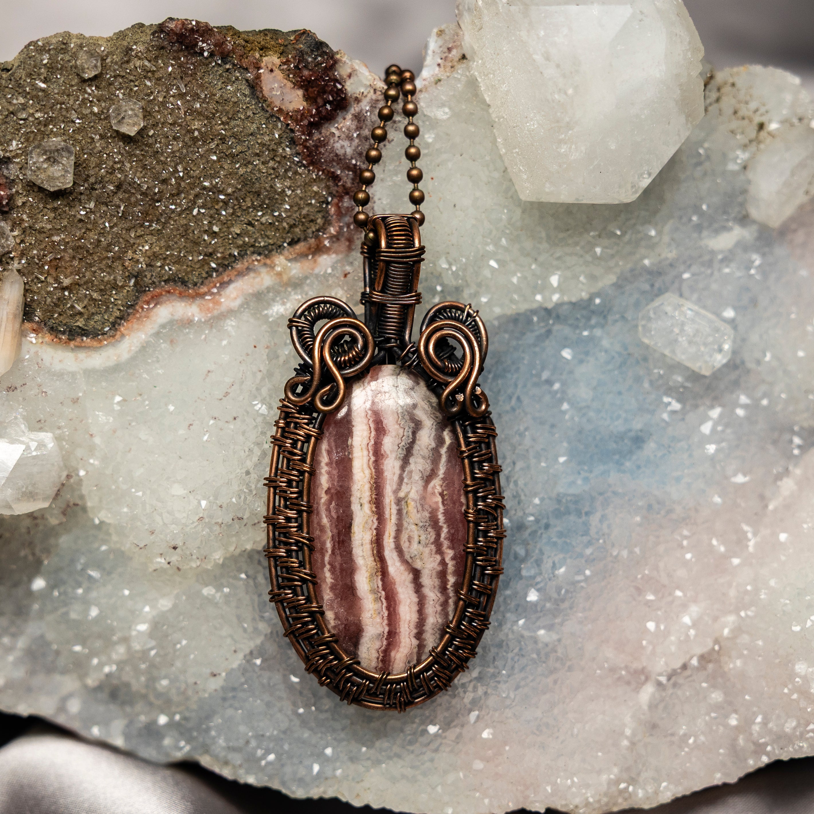 Rhodochrosite Wire Wrap Crystal Pendant #2 - SJB-DIAMOND ELITES