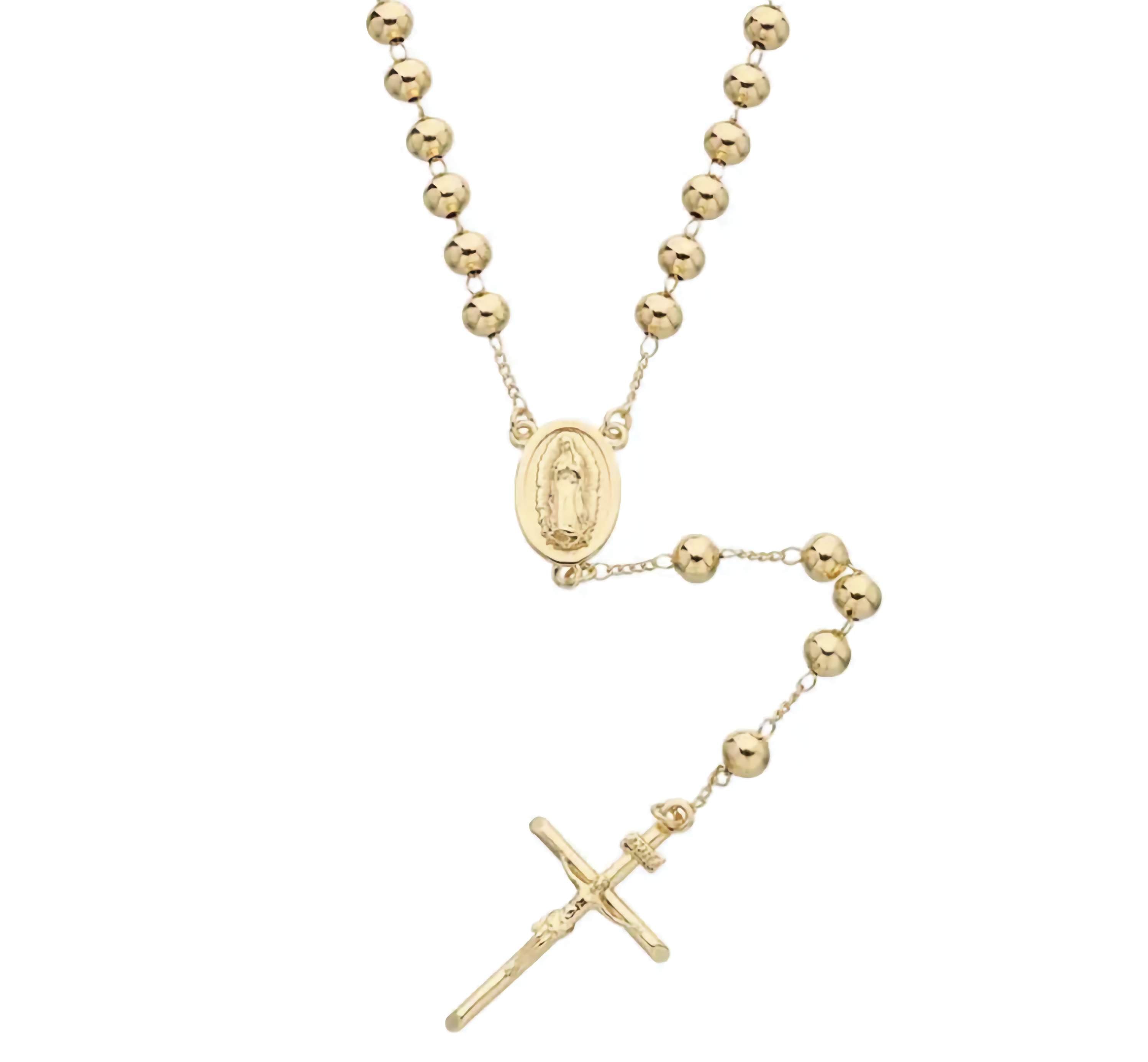 Catholic Rosary Pray Beads Necklace with Virgin Mary Medallion Cross Crucifix 14k Gold Plated Jewelry And Perfumes