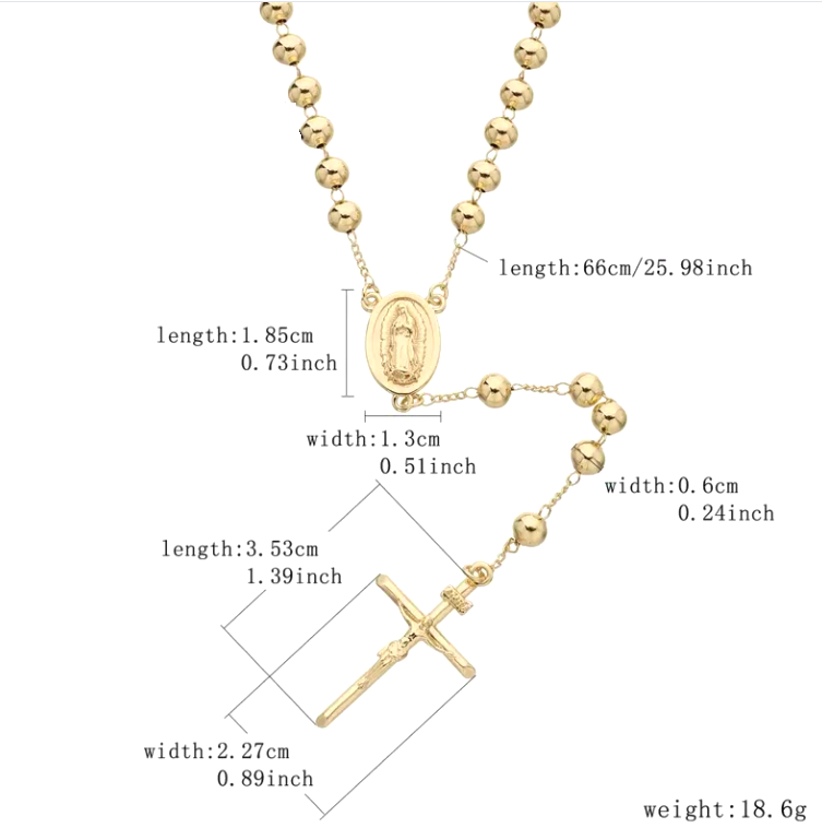 Catholic Rosary Pray Beads Necklace with Virgin Mary Medallion Cross Crucifix 14k Gold Plated Jewelry And Perfumes