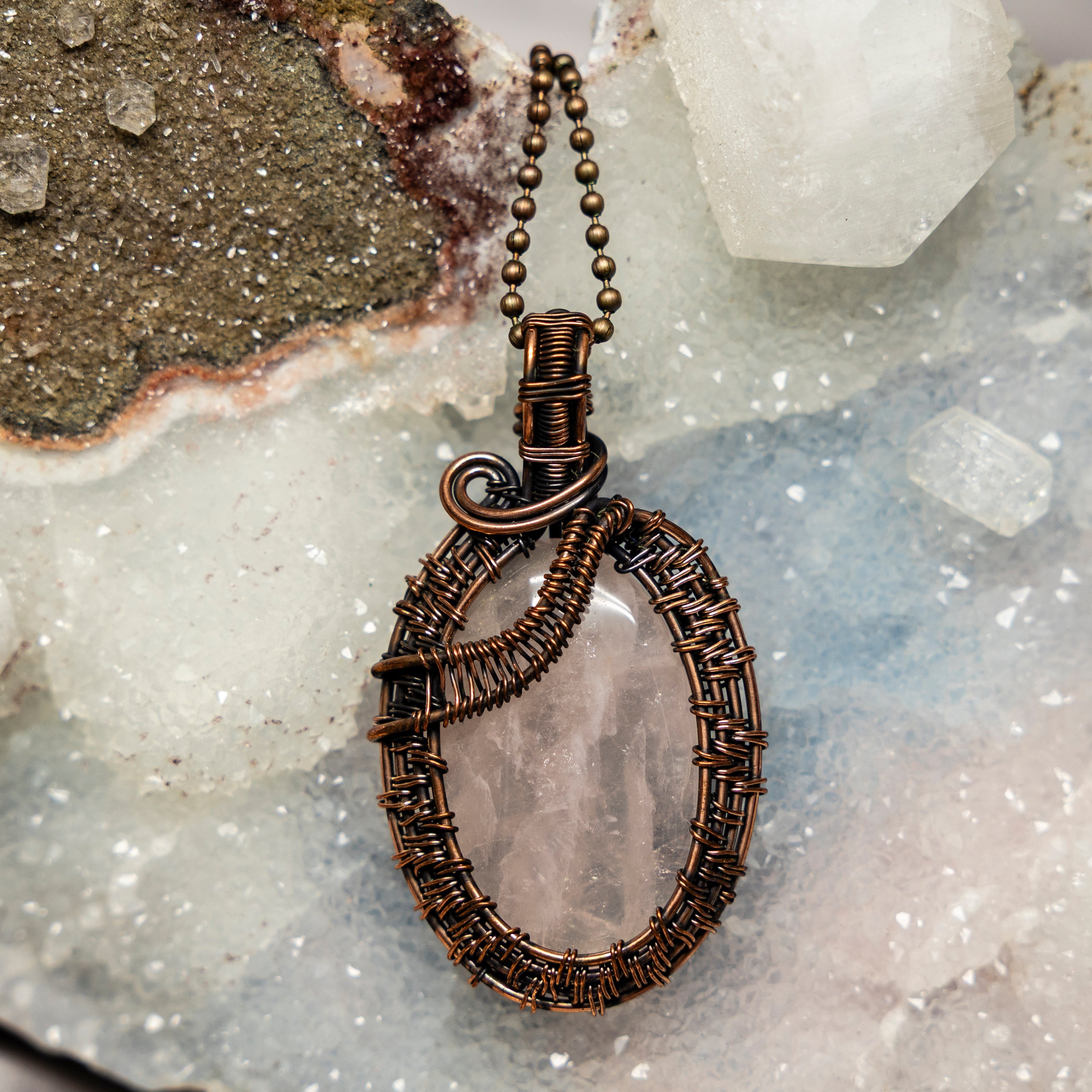 Rose Quartz Wire Wrap Crystal Pendant #1 - SJB-DIAMOND ELITES