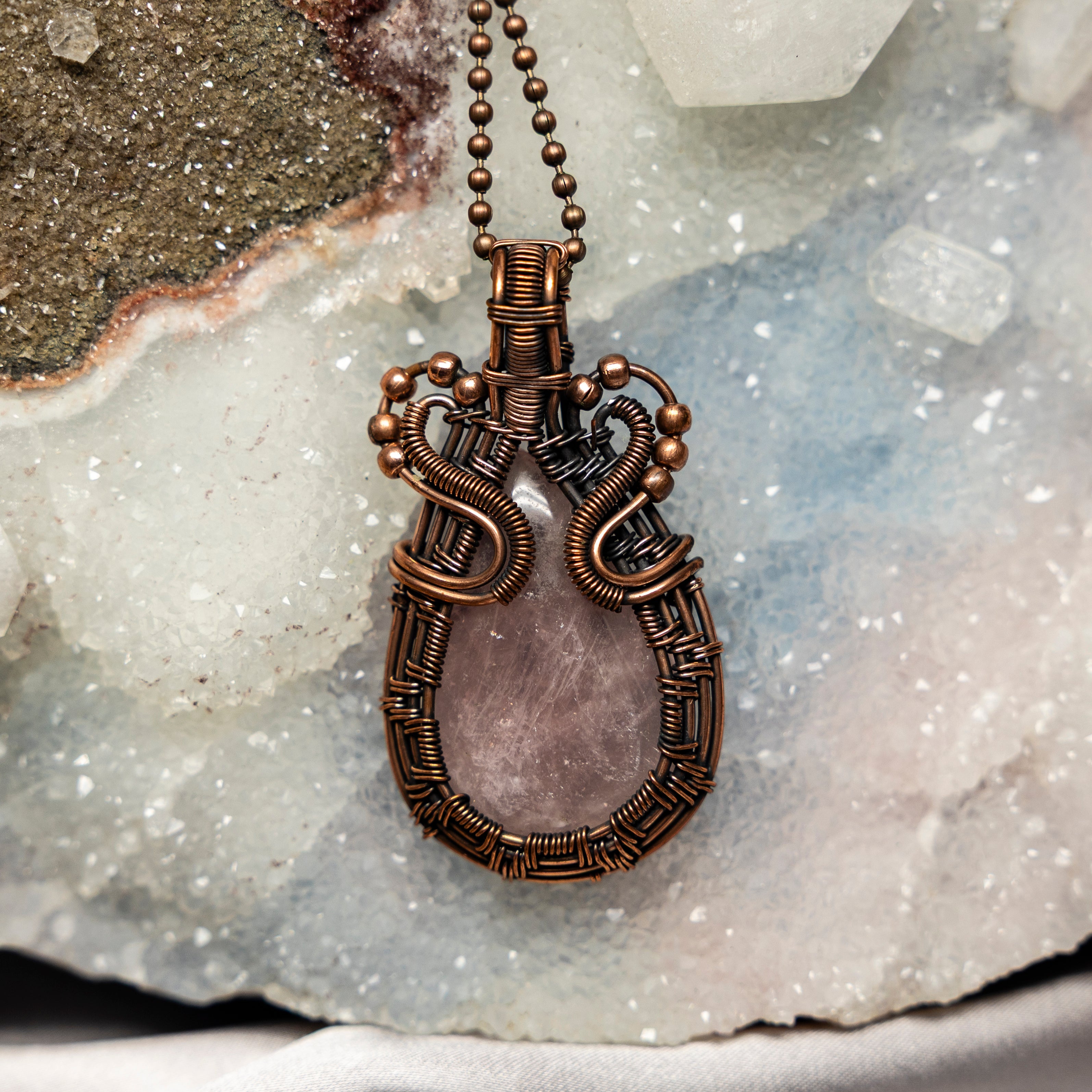 Rose Quartz Wire Wrap Crystal Pendant #2 - SJB-DIAMOND ELITES