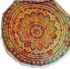 Round Henna Mandala Tapestry 70 Inch Cotton Lace Trim