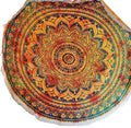 Round Henna Mandala Tapestry 70 Inch Cotton Lace Trim