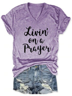 Women's Livin' On A Prayer V-Neck Shirt Pi-Mart