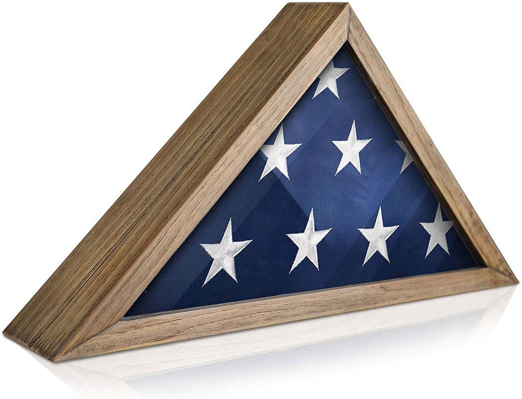 Rustic Flag Case - SOLID WOOD Military Flag Display Case for 9.5 x 5 The Military Gift Store