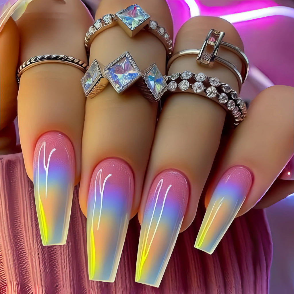 Long nail art patches with purple polka dots and a shiny, fashionable, individual and high-end feel. Detachable 24-piece nail ar Lootquake LLC