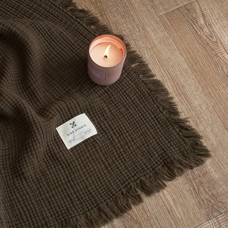 Maillard Cotton Blankets Four Layers Of Gauze Sofa Cover Blanket With Tassel AB Side Office Nap Decorative Bed Muslin Blanket Lootquake LLC