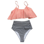 Pink Stripe High Waisted Bikini Set THRIXINE