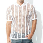 Men Mesh Shirt Transparent Long Sleeve Men Clothing Sexy Solid Party Nightclub Hooded Tops Lootquake LLC