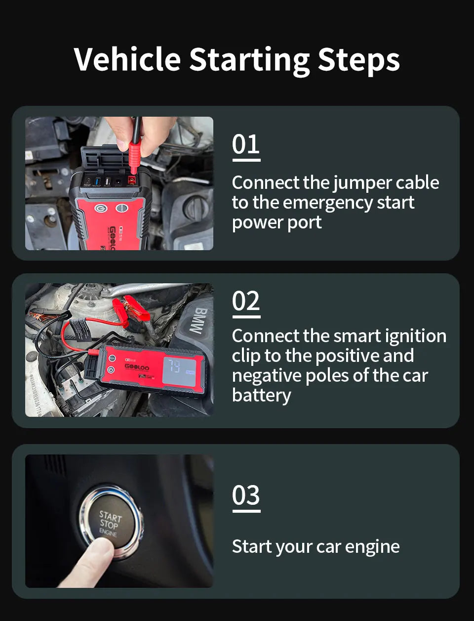 GOOLOO 4000A 12V Charger External Battery Booster 24000mah Car Jump Starter Car Battery PD100W Fast Charging Portable Power Bank Lootquake LLC