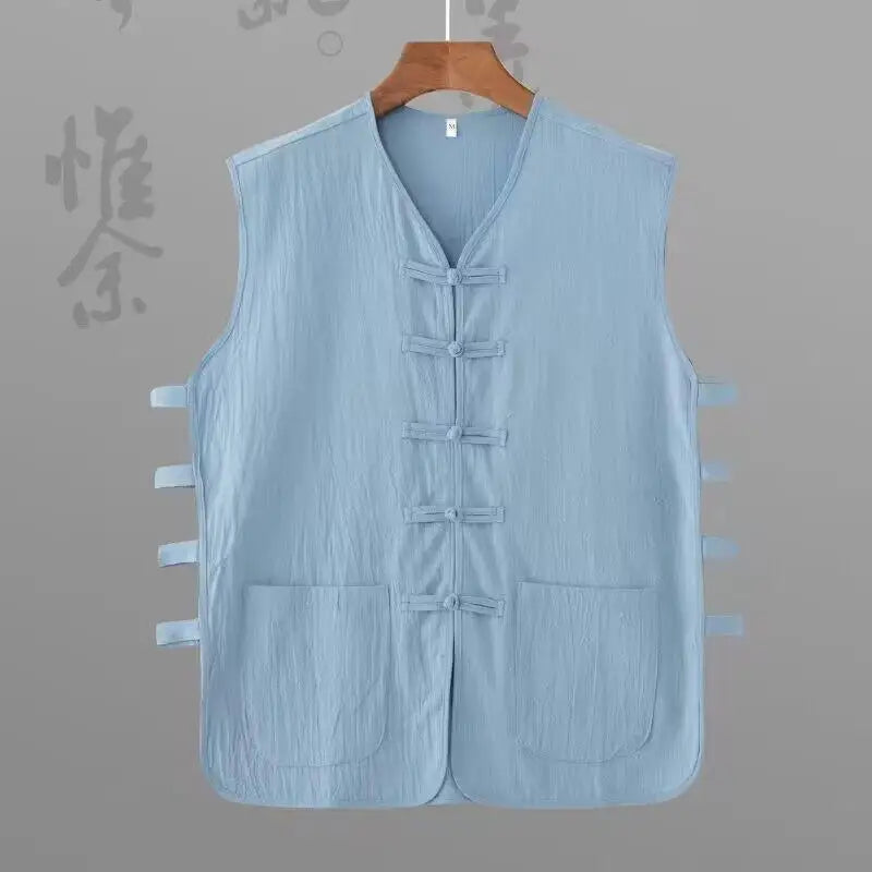 Vintage Vest Men Cotton Linen Shirt Kung Fu Vest Summer Tank Top Tang Suit Traditional Chinese Clothing Sleeveless Open Cardigan Lootquake LLC