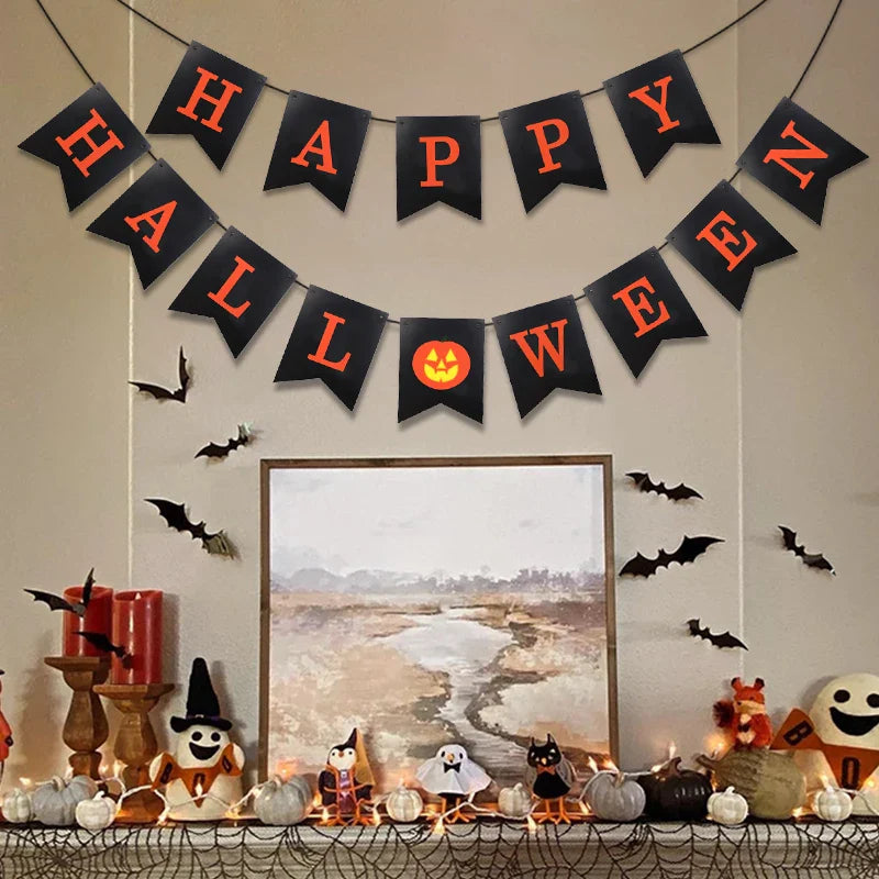 Halloween Party Paper Garland Bat Pumpkin Banner 2025 Happy Halloween Party Decoration for Home Trick or Treat Hanging Pendants Lootquake LLC
