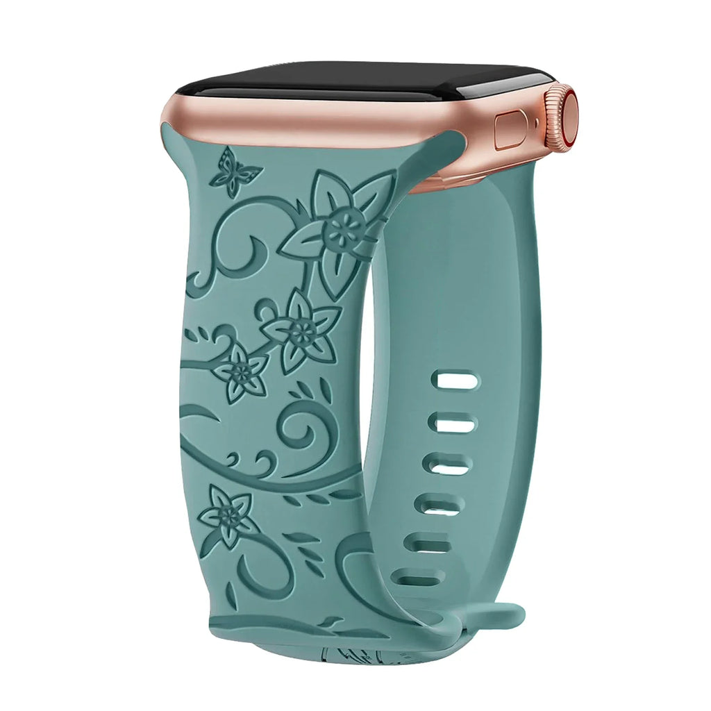 Apple Watch Silicone Strap - Floral Engraved, Soft and Waterproof