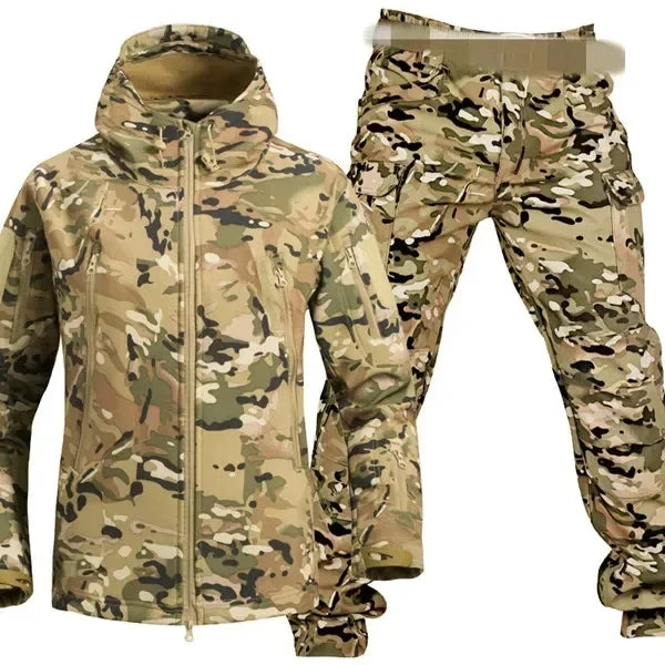 5XL Shark Skin Soft Shell Autumn and Winter Plush Thickened Mountaineering Tactics Training Breathable Windproof Charge Suit Lootquake LLC