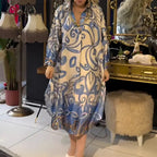 Vintage Fashion Printed V-neck Long Dress Women Spring Long-sleeved Loose Bohemian Dress Autumn Casual A-Line Maxi Dress Vestido