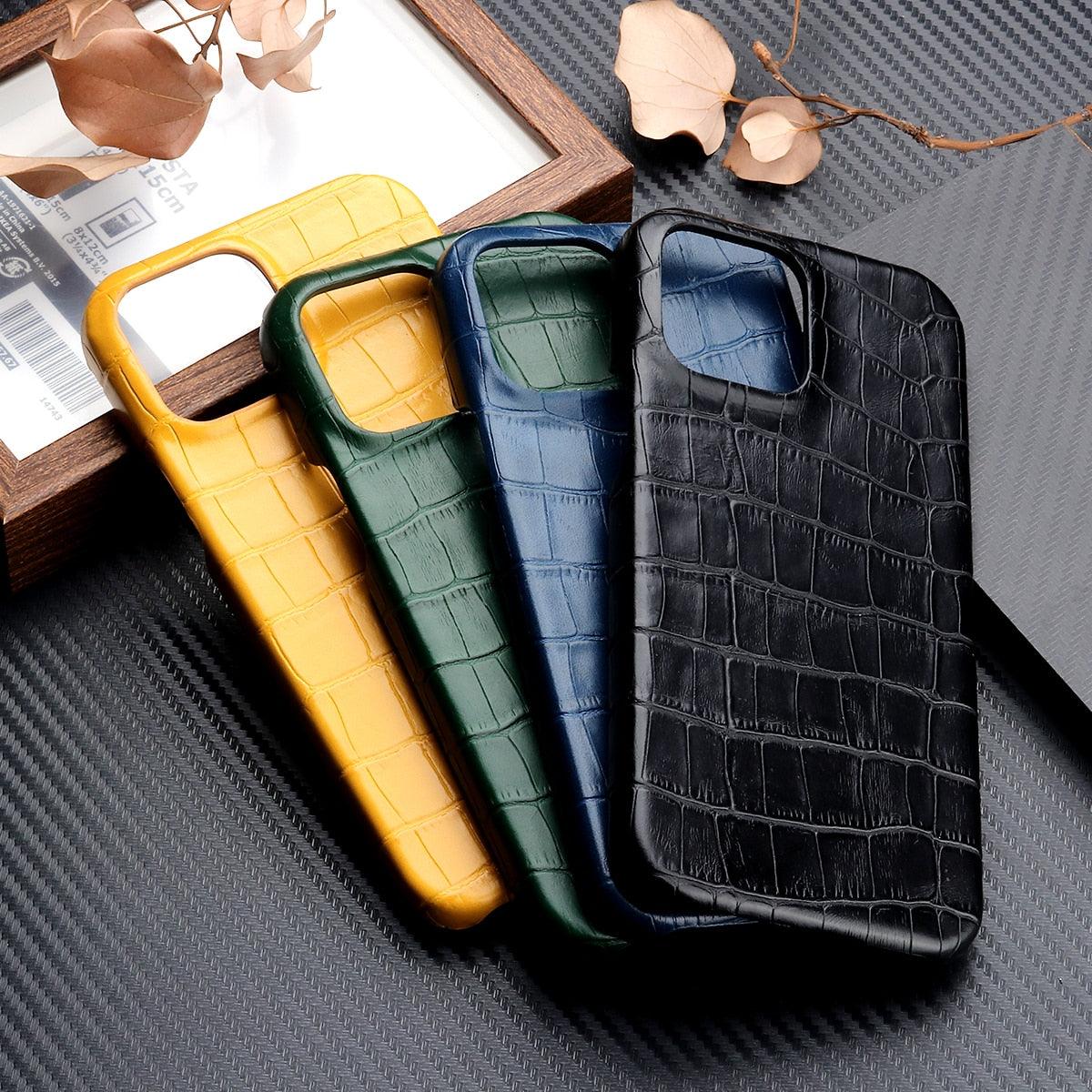 Unique Leather Case For iPhone 13 14 11 12 Pro Max XR X XS Strong Hard Shockproof Cover Green Leather Cover Classic Fashion Case for iPhone Protective Case Stevvex