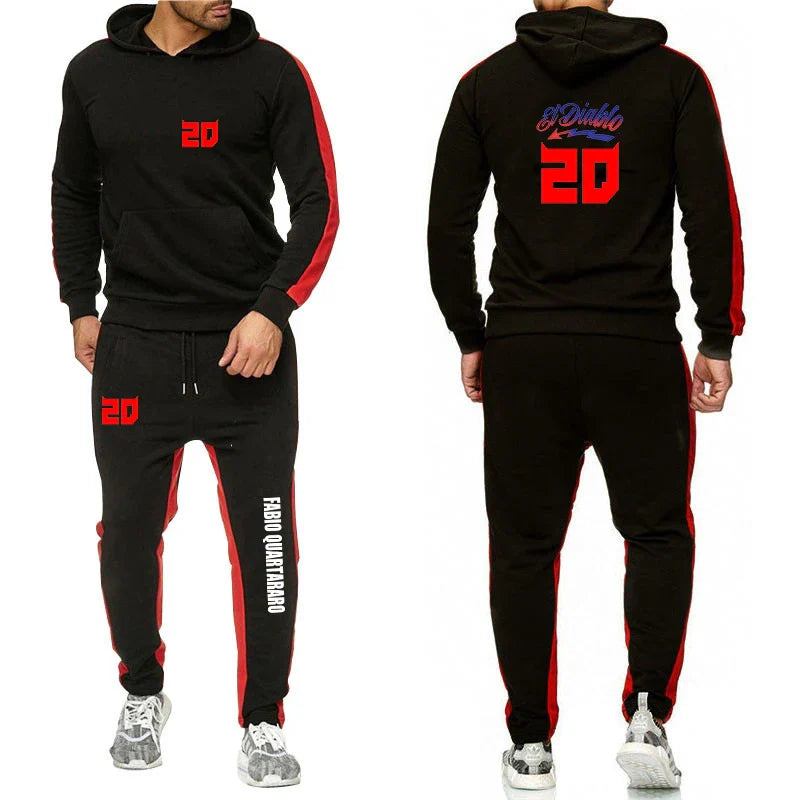 2025 Spring Autumn FABIO QUARTARARO WITH SIGNATURE Printed Sports High Quality Sets Men's Pocket Hooded Hoodies+Sweatpants Suits Pi-Mart
