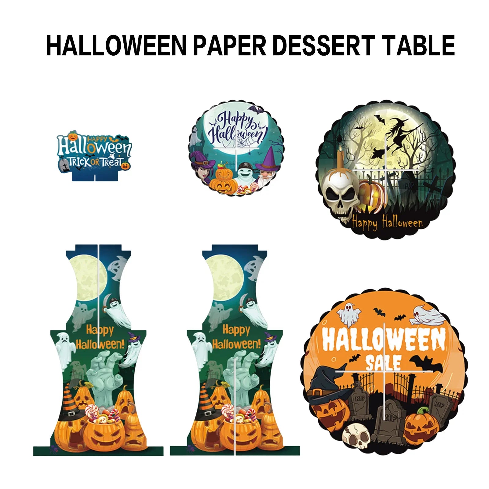 3-Tier Halloween Paper Dessert Stand - DIY Spooky Party Candy Display with Ghost/Pumpkin/Bat Printed Buffet Table Decor Lootquake LLC