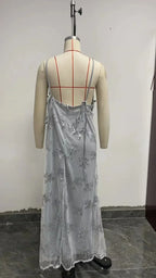Women Dresses Sleeveless V Neck Pullover Sequins Party Dress Vestidos Formal Floor Length Sexy Wrap Breast Backless Slim