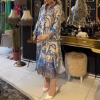 Vintage Fashion Printed V-neck Long Dress Women Spring Long-sleeved Loose Bohemian Dress Autumn Casual A-Line Maxi Dress Vestido