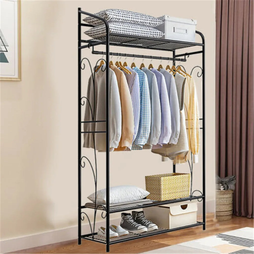 Bingopaw Black Metal Clothes Rack Stand Heavy Duty Garment Rail with 2 Storage Shelves for Shoes & Closet Organization Lootquake LLC