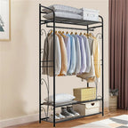Bingopaw Black Metal Clothes Rack Stand Heavy Duty Garment Rail with 2 Storage Shelves for Shoes & Closet Organization Lootquake LLC