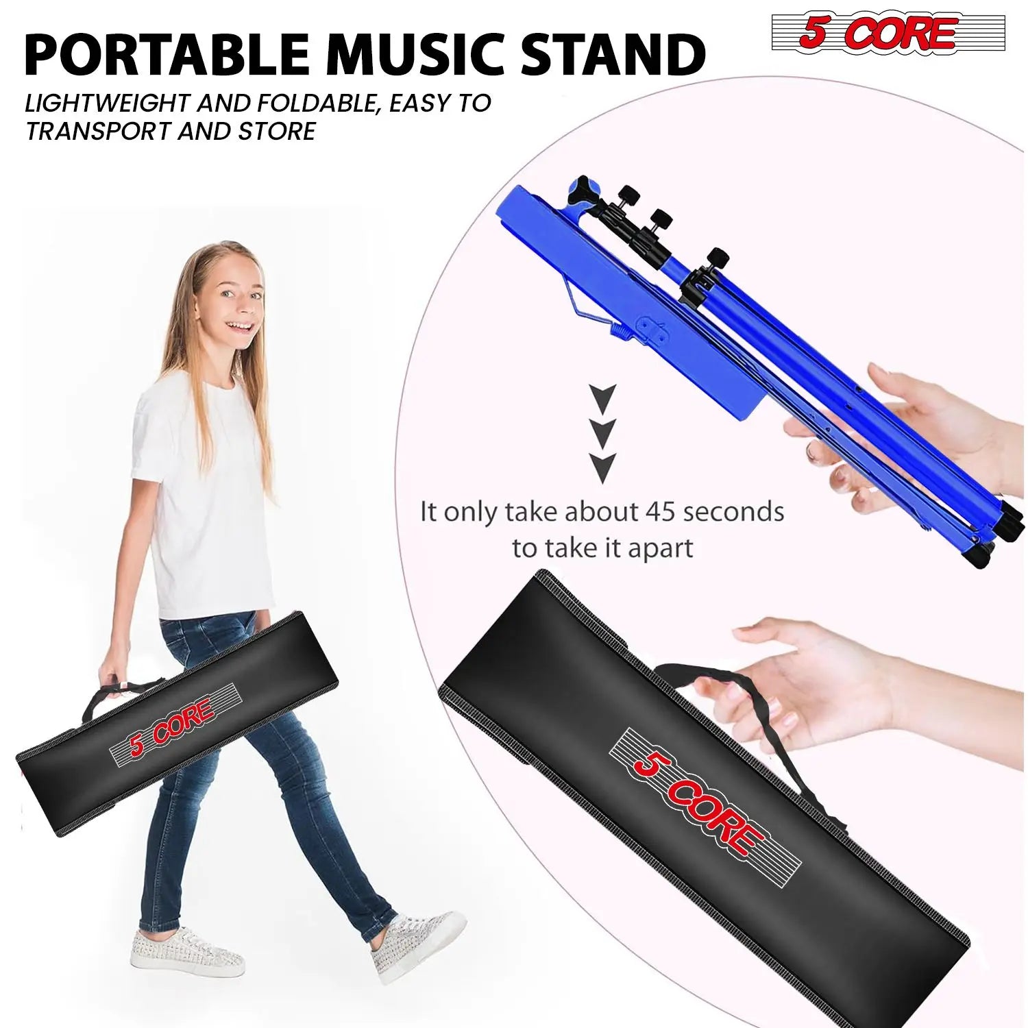 Adjustable All Metal Foldable Bookstand Portable Sheet Music Holder Blue Desktop Book Stands for Musical Instruments-MUS FLD BLU Lootquake LLC
