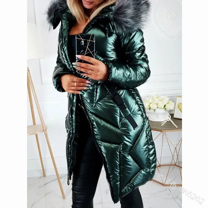 Stylish Women’s Mid-Length Parka with Fur Collar Pi-Mart