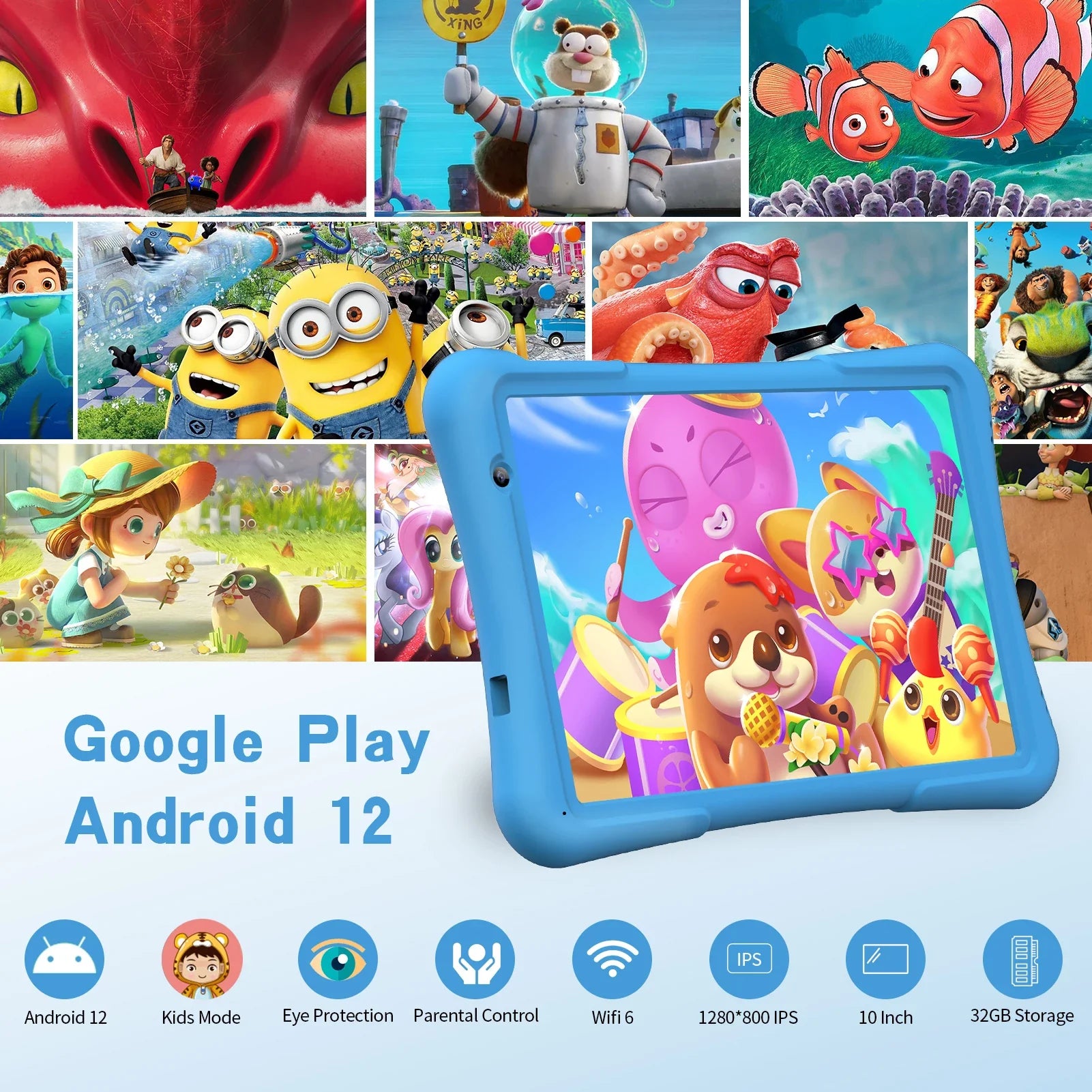 PRITOM 10 inch Kids Tablet Android 12 Tabletas 32GB, Quad-Core, 6000mAh, Large HD IPS Display, WiFi 6, Dual Camera, Bluetooth, Lootquake LLC