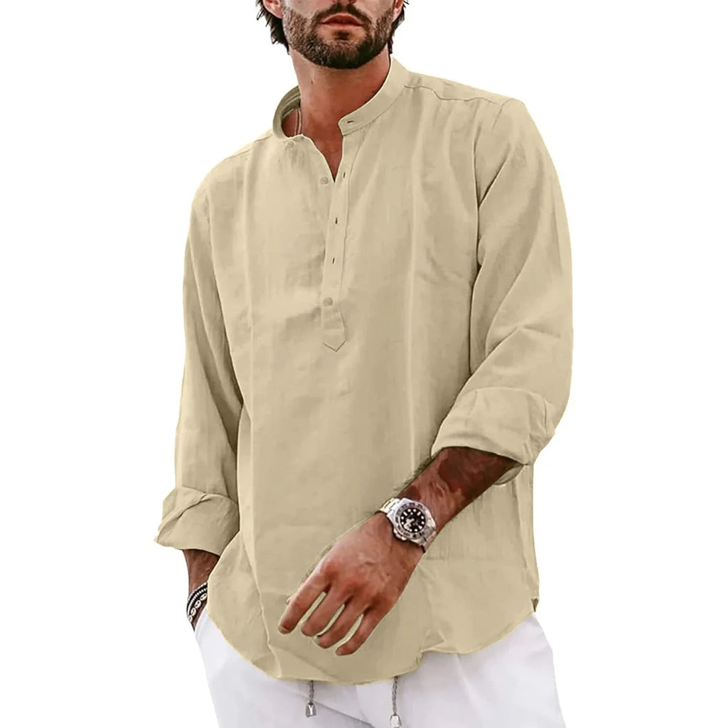 Streetwear Mens Cotton Linen Shirts Casual Lightweight Long Sleeve Henley Shirts for Men Beach Hawaiian Breathable T Shirts Lootquake LLC