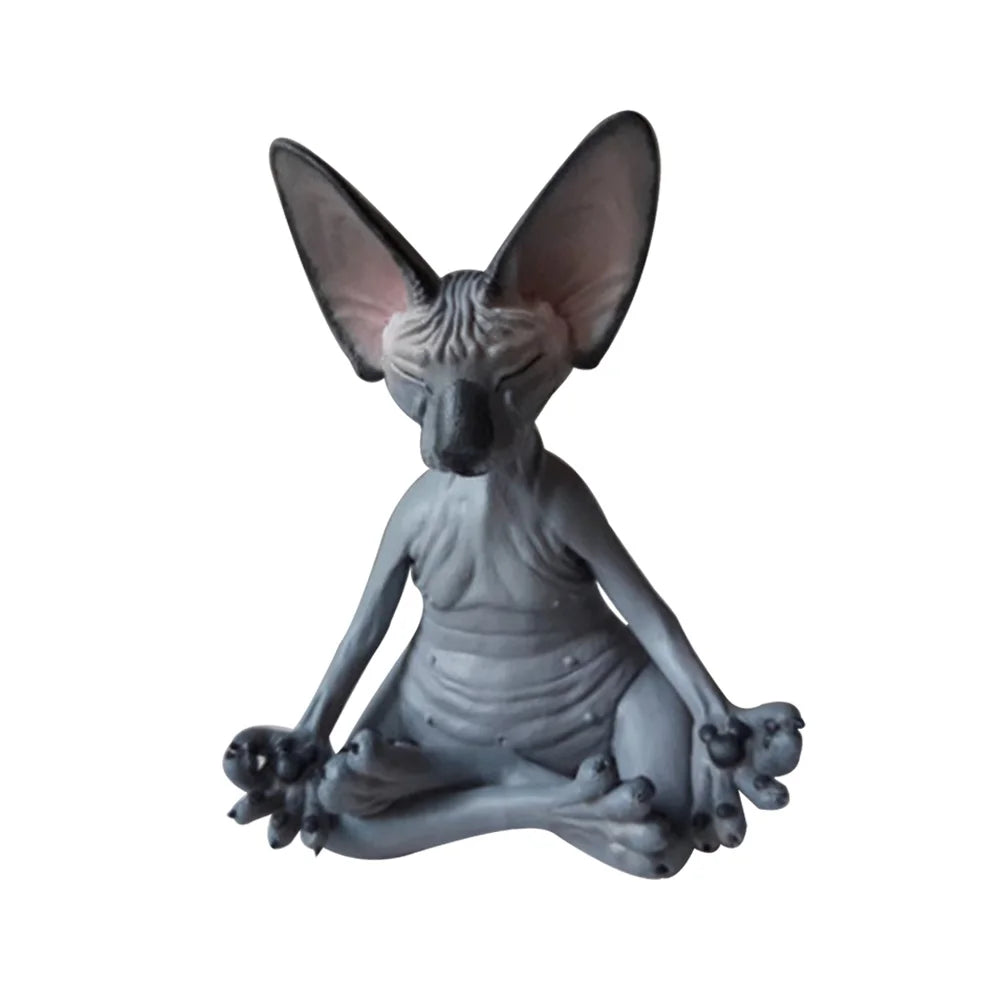 Cat Figurine Sphynx Meditation Statue Yoga Animal Cat Meditate Art Sculpture Micro Decoration Garden Home Office Ornament