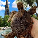 Sea Turtle Shaped Resin Statue,Wooden Hand Carved Turtle Tortoise Statue,Seaside Tropical Sea Turtle Decor for Bathroom Decor