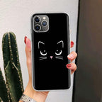 Black Cat Cartoon Cute For Iphone 11 13 14 Pro Max 12 Mini Phone Case X Xs Xr 6 6s 8 7 Plus Se 5 5s Cover Cute Funny Aesthetic Cat Design Pattern Silicone Soft Phone Case Stevvex