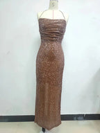 New Sexy Sleeveless Backless Lace-up Slim Long Dress Summer Elegant Pleated Backless Bright Sequins Dress Luxury Evening Dresses