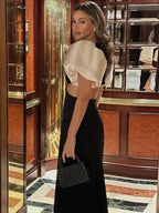 Elegant Puff Sleeve Long Dress For Women 2025 Sexy Hollow Out Waist Evening Party Dresses Female Vacation Lady Chic Beach Robe