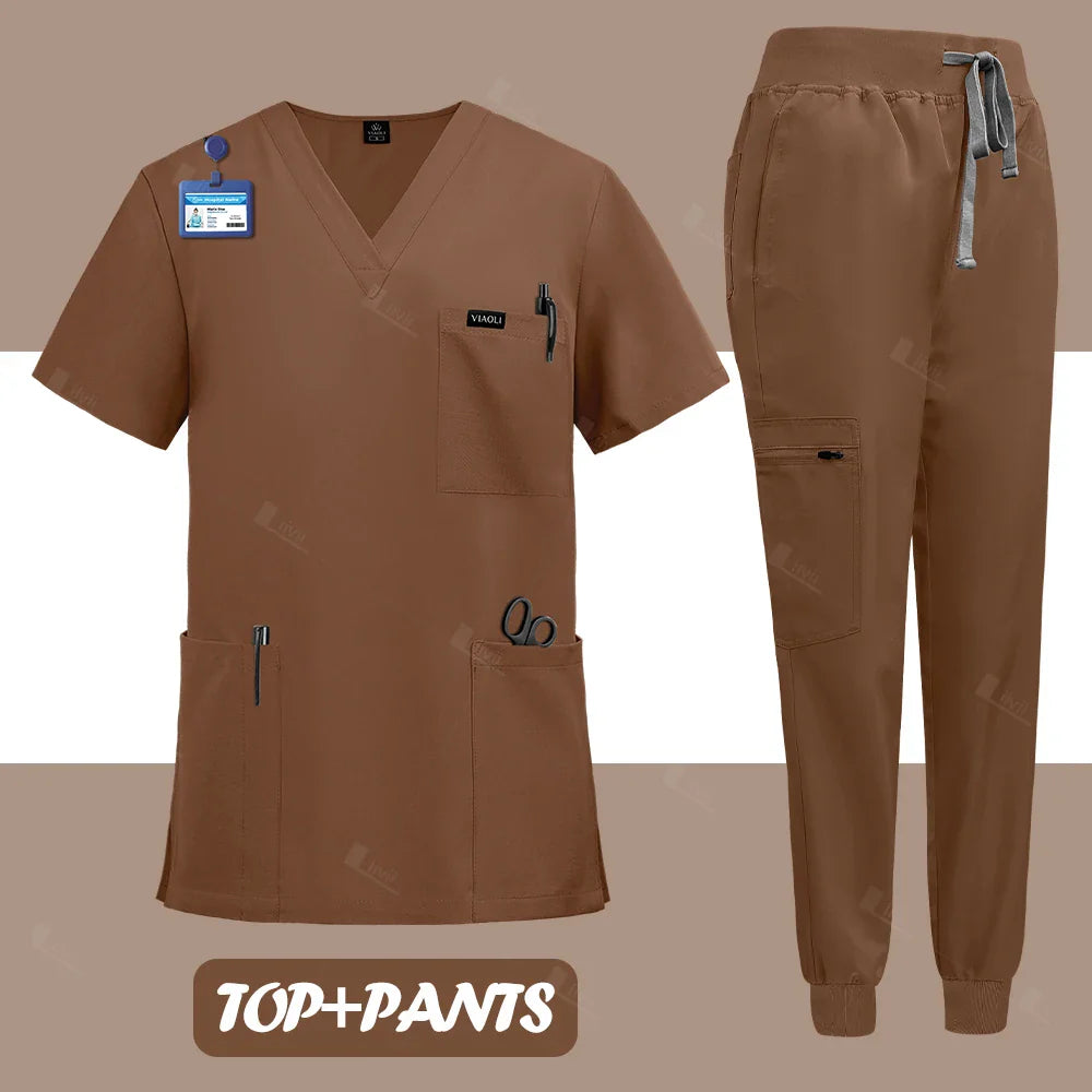 Unisex Surgical Nurse Medical Scrubs Set Top + Pants
