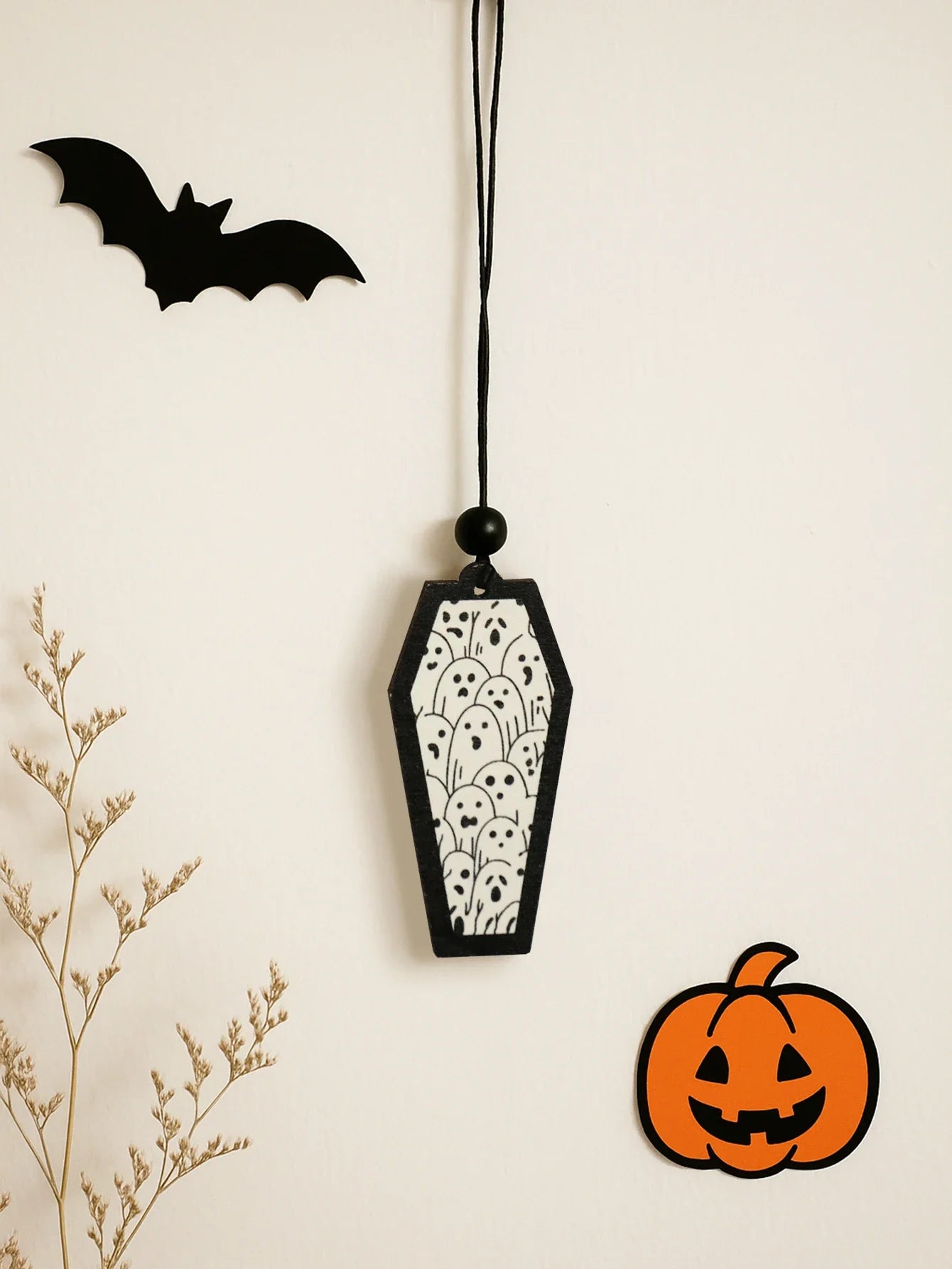 Halloween Wooden Coffin Hanging Decoration, Cute Ghost Decor Pendant, Car Rearview Mirror Ornament, Ideal Gift for Home & Party Lootquake LLC