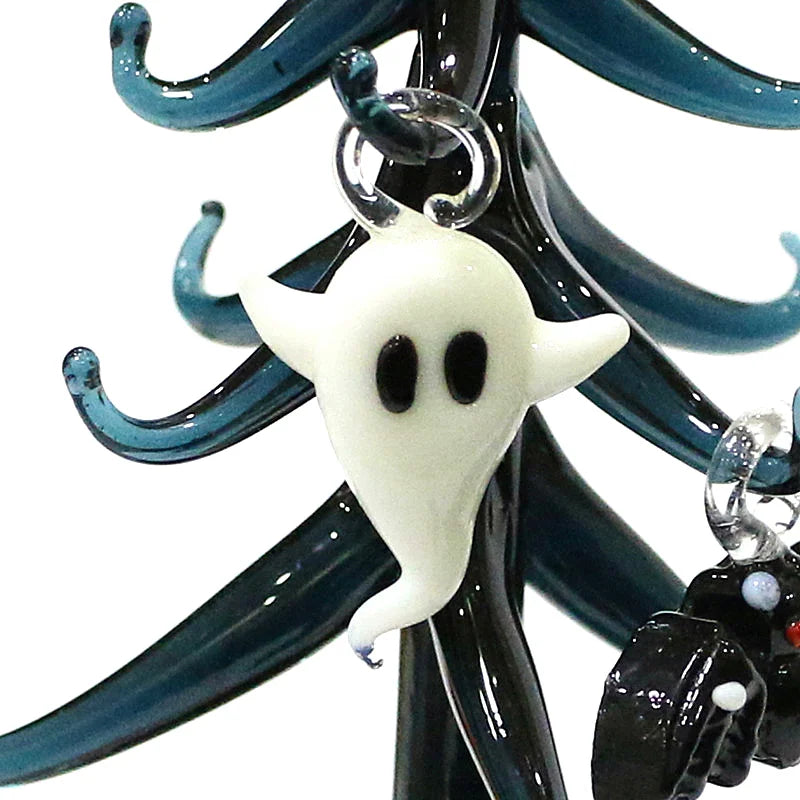 Halloween Decor Cute Glass Tree Figurine Ornaments with Mini Owl Spider Bat Pumpkin Cross Ghost Evil Eye Heart Moon Hat Pendant Lootquake LLC