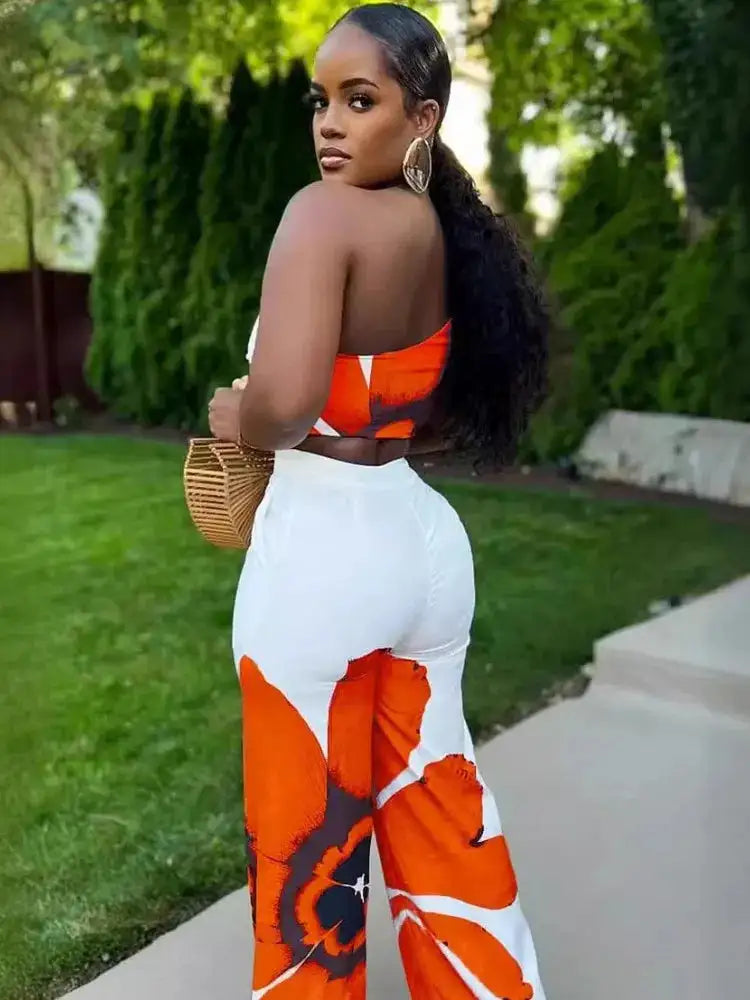 2 Piece Women Sets 2024 New Arrival Summer Autumn Matching Printing Two Pieces Sets Sleeveless Top And Pants Suits Outfits